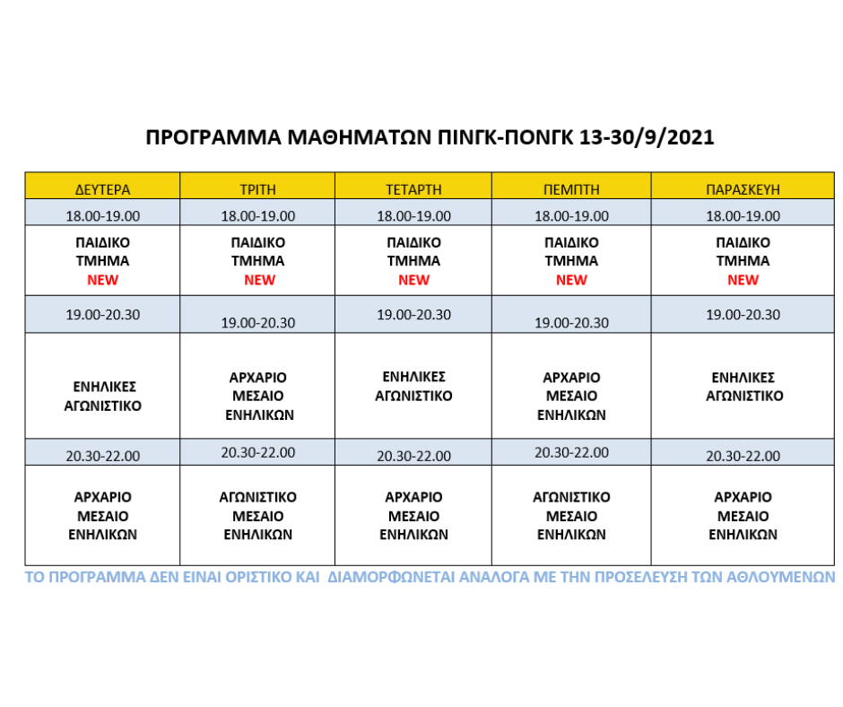 Table tennis program